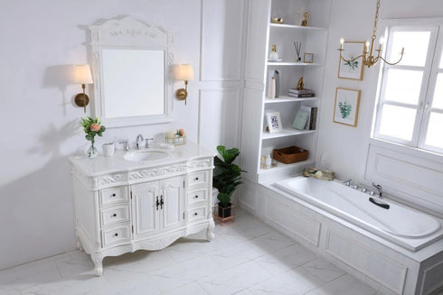 Elegant Lighting Oakland 48 Inch Single Bathroom Vanity in Antique White with Ivory White Engineered Marble Model: VF38848AW-VW