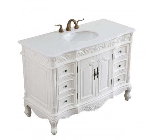 Elegant Lighting Oakland 48 Inch Single Bathroom Vanity in Antique White with Ivory White Engineered Marble Model: VF38848AW-VW