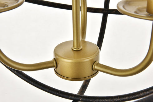 Elegant Lighting Octavia 3 light in Brass and Dark Brown Pendant Model: LD4006D14BRD