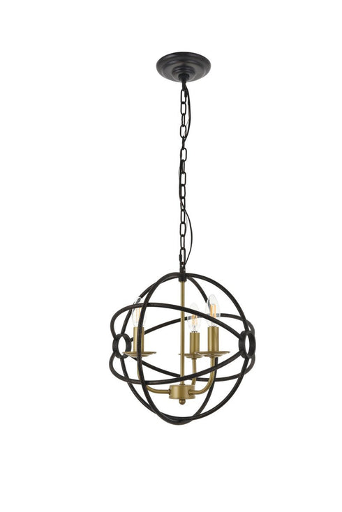 Elegant Lighting Octavia 3 light in Brass and Dark Brown Pendant Model: LD4006D14BRD