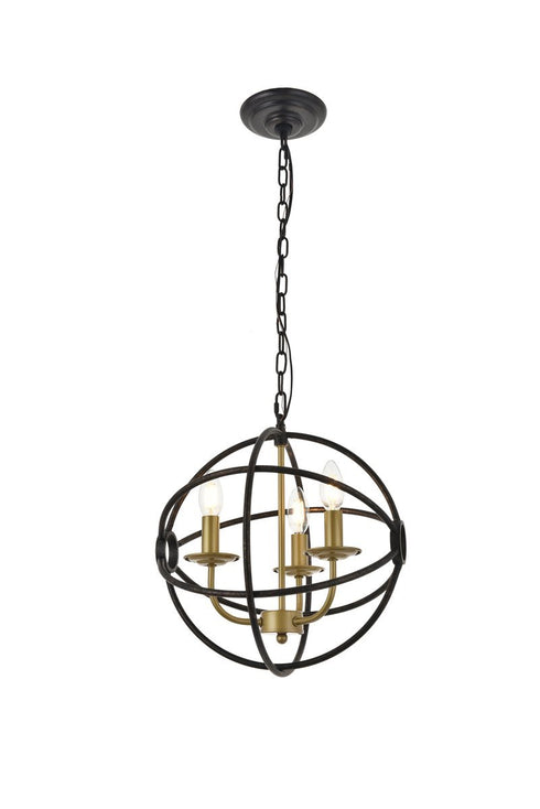 Elegant Lighting Octavia 3 light in Brass and Dark Brown Pendant Model: LD4006D14BRD