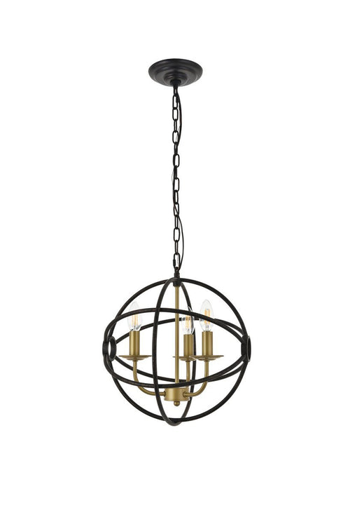 Elegant Lighting Octavia 3 light in Brass and Dark Brown Pendant Model: LD4006D14BRD