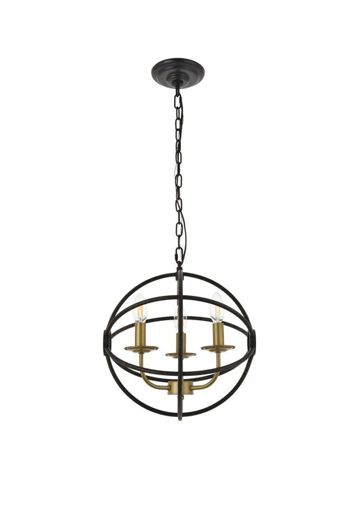 Elegant Lighting Octavia 3 light in Brass and Dark Brown Pendant Model: LD4006D14BRD