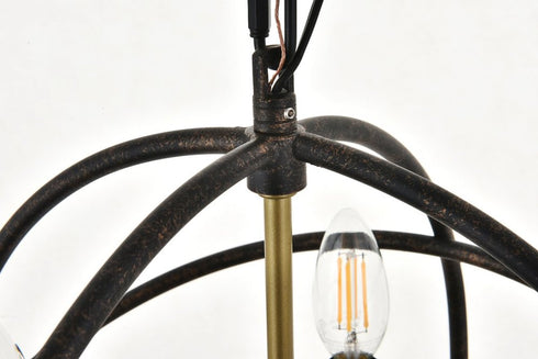 Elegant Lighting Octavia 3 light in Brass and Dark Brown Pendant Model: LD4006D14BRD