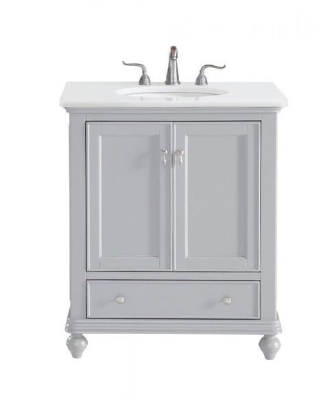 Elegant Lighting Otto 30 Inch Single Bathroom Vanity in Light in Grey with Ivory White Engineered Marble Model: VF12330GR-VW