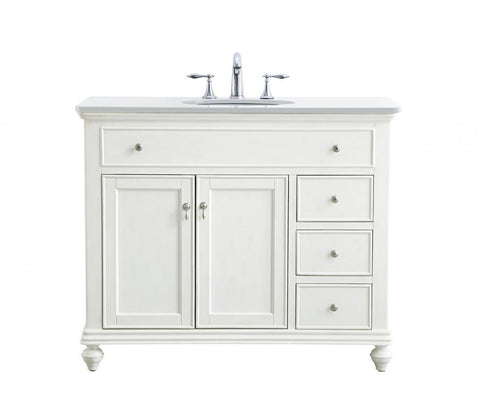 Elegant Lighting Otto 42 Inch Single Bathroom Vanity in Antique White with Ivory White Engineered Marble Model: VF12342AW-VW