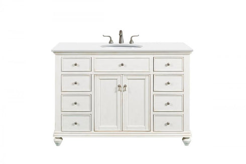 Elegant Lighting Otto 48 Inch Single Bathroom Vanity in Antique White with Ivory White Engineered Marble Model: VF12348AW-VW