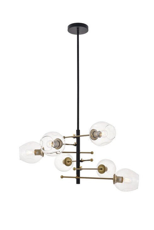 Elegant Lighting Paragon 6 light Matte Black and Brass Pendant in Matte Black and Brass and Clear Finish Model: LD5053D32BRB