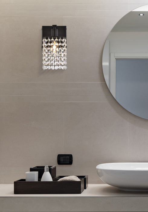Elegant Lighting Phineas 1 light bath sconce in black with clear crystals in Black and Clear Finish Model: LD7006BK