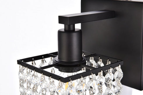 Elegant Lighting Phineas 1 light bath sconce in black with clear crystals in Black and Clear Finish Model: LD7006BK