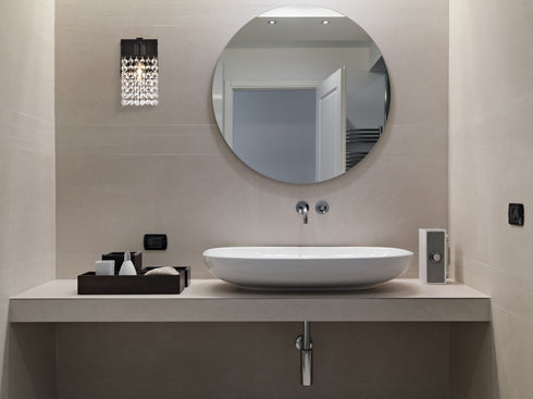 Elegant Lighting Phineas 1 light bath sconce in black with clear crystals in Black and Clear Finish Model: LD7006BK