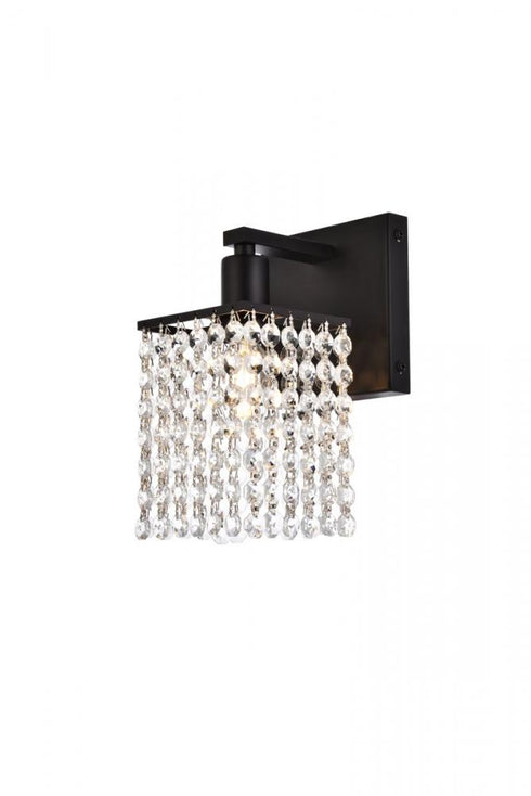 Elegant Lighting Phineas 1 light bath sconce in black with clear crystals in Black and Clear Finish Model: LD7006BK
