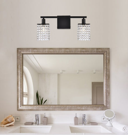 Elegant Lighting Phineas 2 lights bath sconce in black with clear crystals in Black and Clear Finish Model: LD7008BK