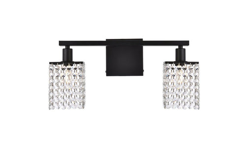 Elegant Lighting Phineas 2 lights bath sconce in black with clear crystals in Black and Clear Finish Model: LD7008BK