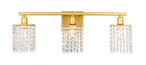 Elegant Lighting Phineas 3 light in Brass and Clear Crystals wall sconce Model: LD7010BR