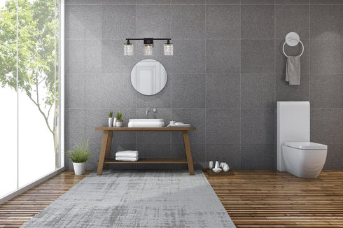 Elegant Lighting Phineas 3 lights bath sconce in black with clear crystals in Black and Clear Finish Model: LD7010BK