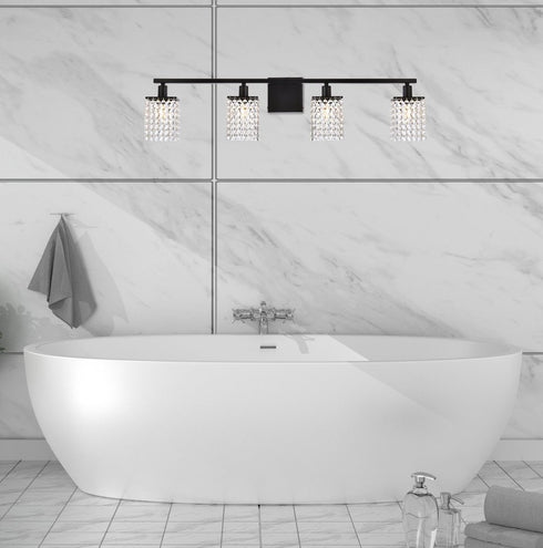 Elegant Lighting Phineas 4 lights bath sconce in black with clear crystals in Black and Clear Finish Model: LD7012BK