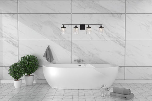 Elegant Lighting Phineas 4 lights bath sconce in black with clear crystals in Black and Clear Finish Model: LD7012BK