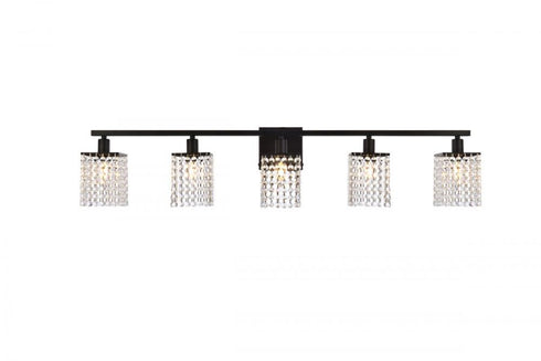 Elegant Lighting Phineas 5 lights bath sconce in black with clear crystals in Black and Clear Finish Model: LD7014BK