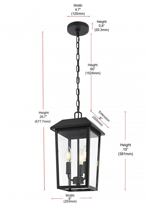 Elegant Lighting Riggs 8 x 15 inch Outdoor Pendant in Black Model: OD502H15BK
