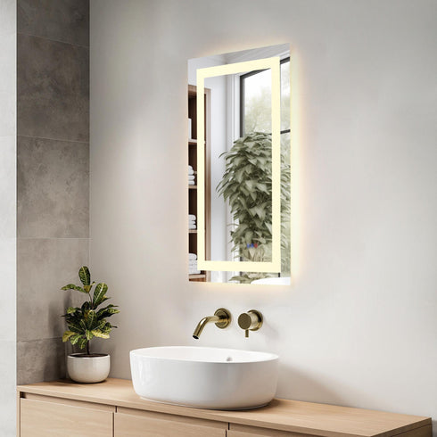 Elegant Lighting Riven 2 Strip Light LED Mirror W18 H36 3000 6000K Dim in White Finish Model: MRE81836