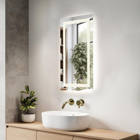 Elegant Lighting Riven 2 Strip Light LED Mirror W18 H36 3000 6000K Dim in White Finish Model: MRE81836