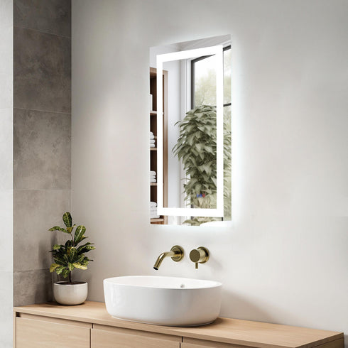 Elegant Lighting Riven 2 Strip Light LED Mirror W20 H36 3000 6000K Dim in White Finish Model: MRE82036