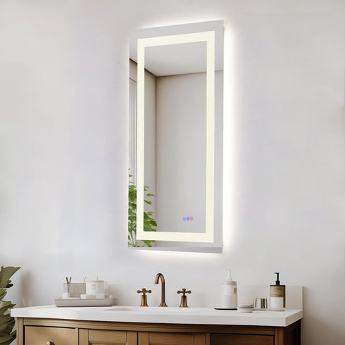 Elegant Lighting Riven 2 Strip Light LED Mirror W20 H40 3000 6000K Dim in White Finish Model: MRE82040