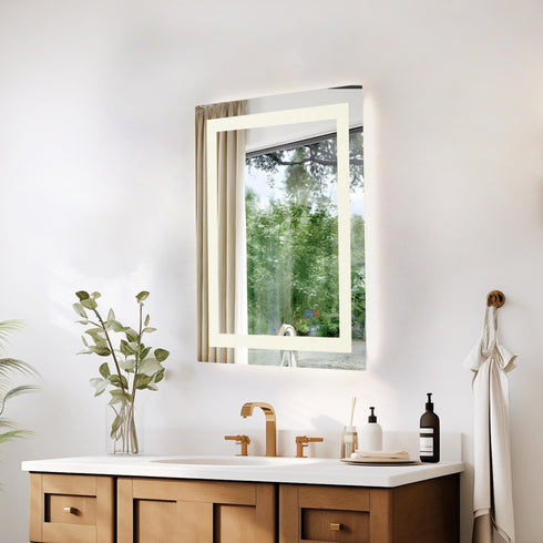 Elegant Lighting Riven 2 Strip Light LED Mirror W24 H30 3000 6000K Dim in White Finish Model: MRE82430
