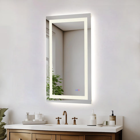 Elegant Lighting Riven 2 Strip Light LED Mirror W24 H40 3000 6000K Dim in White Finish Model: MRE82440