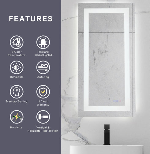 Elegant Lighting Riven 2 Strip Light LED Mirror W24 H40 3000 6000K Dim in White Finish Model: MRE82440