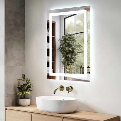 Elegant Lighting Riven 2 Strip Light LED Mirror W27 H36 3000 6000K Dim in White Finish Model: MRE82736