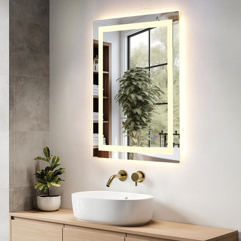 Elegant Lighting Riven 2 Strip Light LED Mirror W27 H36 3000 6000K Dim in White Finish Model: MRE82736