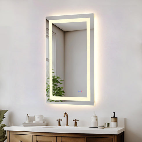Elegant Lighting Riven 2 Strip Light LED Mirror W27 H40 3000 6000K Dim in White Finish Model: MRE82740