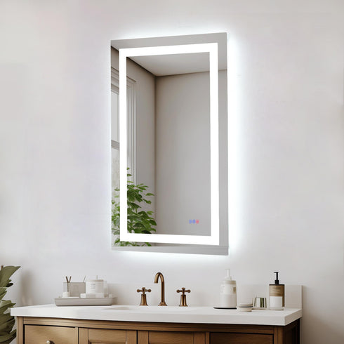 Elegant Lighting Riven 2 Strip Light LED Mirror W27 H40 3000 6000K Dim in White Finish Model: MRE82740