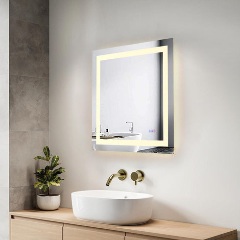 Elegant Lighting Riven 2 Strip Light LED Mirror W30 H30 3000 6000K Dim in White Finish Model: MRE83030