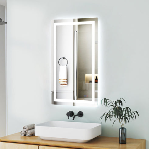 Elegant Lighting Riven 2 Strip Light LED Mirror W30 H48 3000 6000K Dim in White Finish Model: MRE83048