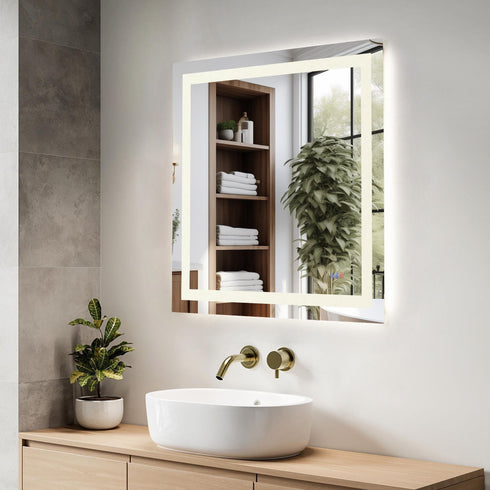 Elegant Lighting Riven 2 Strip Light LED Mirror W36 H36 3000 6000K Dim in White Finish Model: MRE83636
