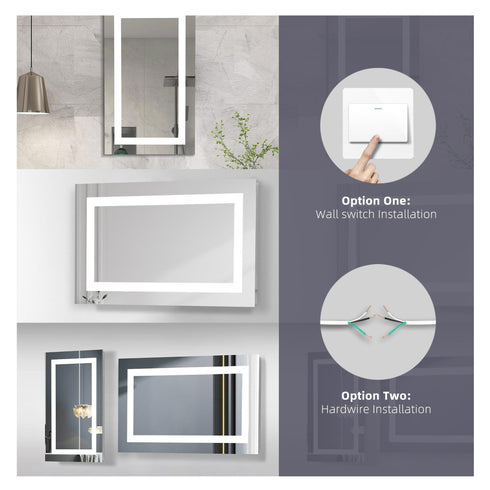 Elegant Lighting Riven 2 Strip Light LED Mirror W36 H40 3000 6000K Dim in White Finish Model: MRE83640