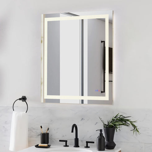 Elegant Lighting Riven 2 Strip Light LED Mirror W36 H40 3000 6000K Dim in White Finish Model: MRE83640