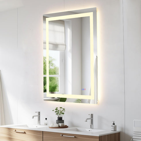 Elegant Lighting Riven 2 Strip Light LED Mirror W36 H48 3000 6000K Dim in White Finish Model: MRE83648