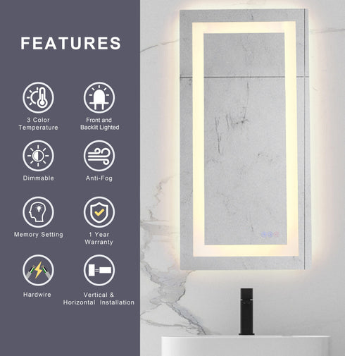 Elegant Lighting Riven 2 Strip Light LED Mirror W36 H48 3000 6000K Dim in White Finish Model: MRE83648