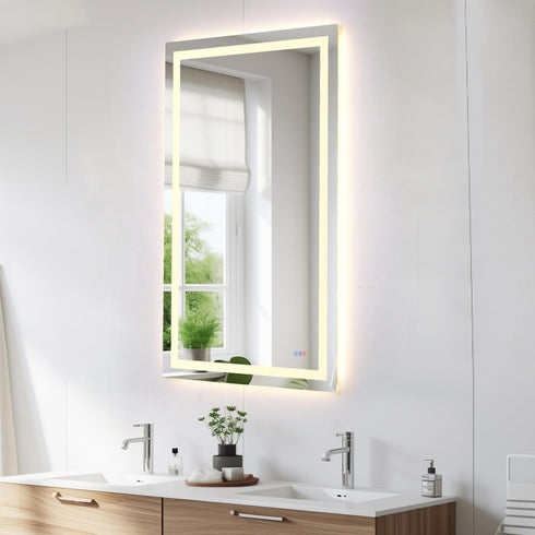 Elegant Lighting Riven 2 Strip Light LED Mirror W36 H60 3000 6000K Dim in White Finish Model: MRE83660