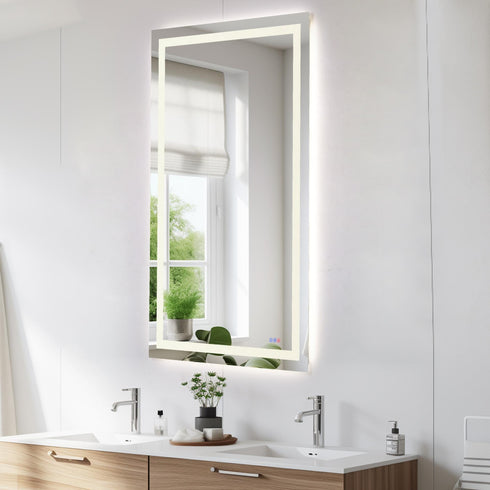 Elegant Lighting Riven 2 Strip Light LED Mirror W36 H72 3000 6000K Dim in White Finish Model: MRE83672