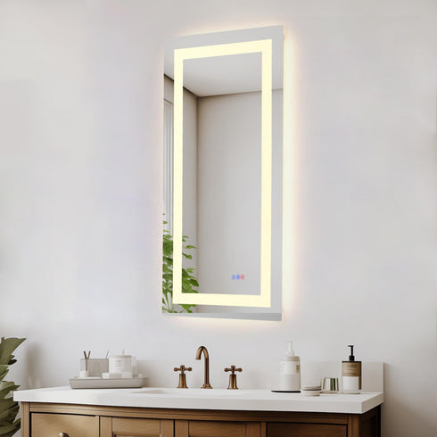 Elegant Lighting Riven 2 Strip Light LED Mirror W42 H60 3000 6000K Dim in White Finish Model: MRE84260