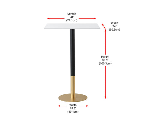 Elegant Lighting Ronan Pub Table Rectangle 24 Inch x 28 Inch x H39.5 Inch White in White and Gold Finish Model: AF11R2428WH