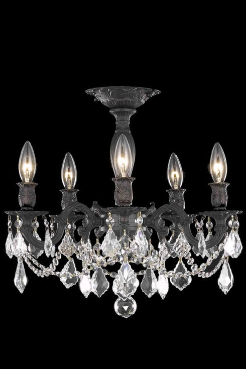 Elegant Lighting Rosalia 5 light in Dark Bronze Flush Mount Clear Royal Cut Crystal Model: 9205F18DB/RC