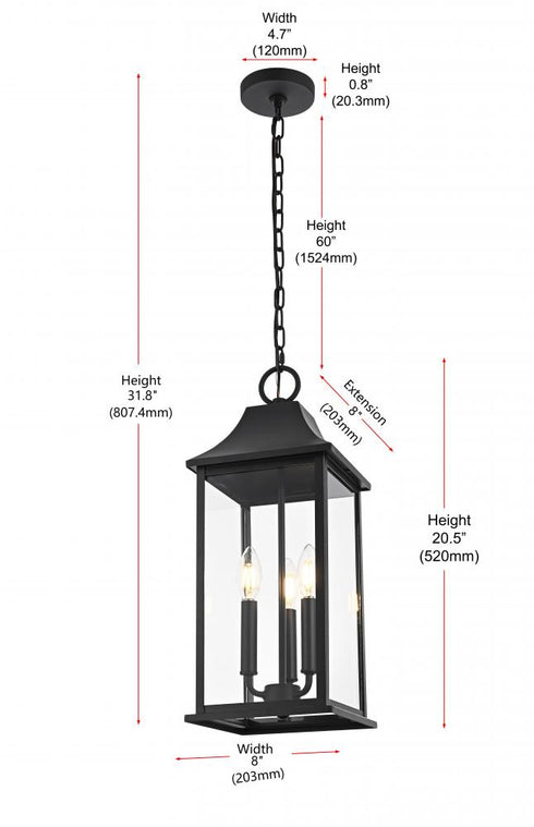 Elegant Lighting Shepard 8 x 20.5 inch Outdoor Pendant in Black Model: OD503H21BK