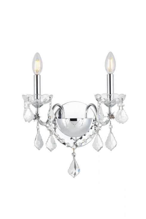 Elegant Lighting St. Francis 2 light in Chrome Wall Sconce Clear Royal Cut Crystal Model: V2015W2C/RC
