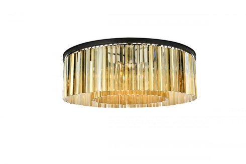Elegant Lighting Sydney 10 light in Matte Black Flush Mount Golden Teak (Smoky) Royal Cut Crystal Model: 1208F43MB-GT/RC